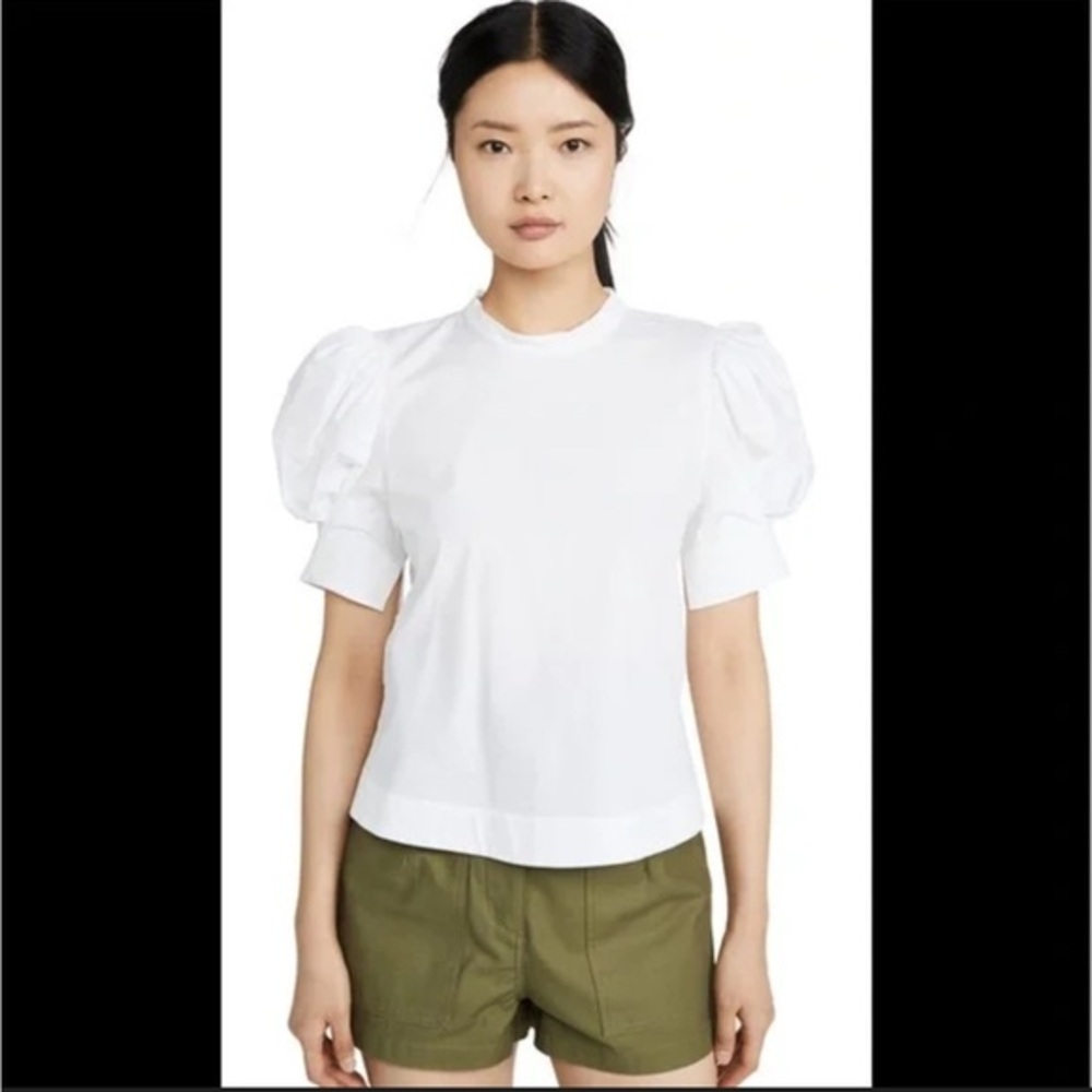 Bassike women short balloon sleeve blouse in white 0 xs career top australin